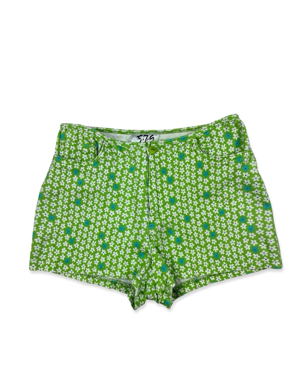 579 Vintage 90's Green Floral Stretchy Mini Shorts